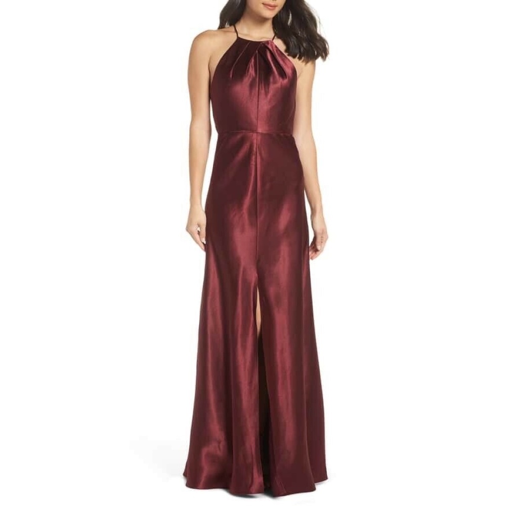 NEW Jenny Yoo Cameron Halter Neck Satin Back Dress Size 8